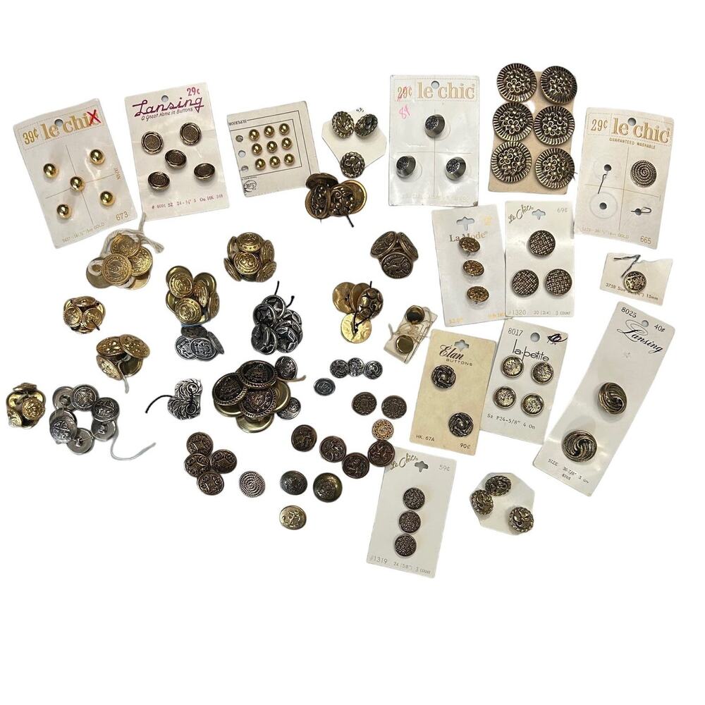 Vintage Metallic and Plastic Button Lot Loose and Carded